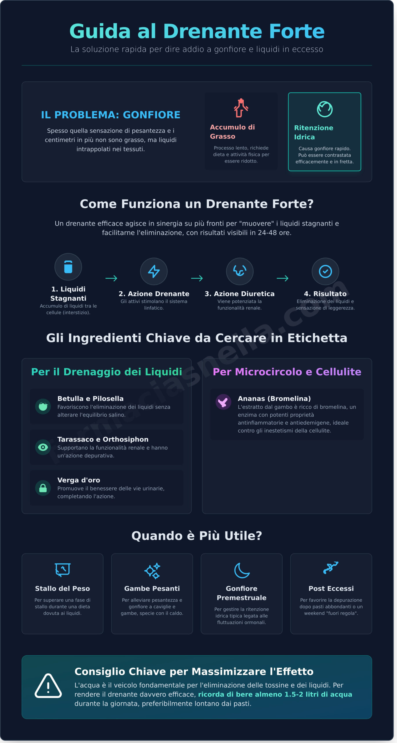 Drenante Forte: La Guida per Sgonfiarsi Subito e Sentirsi Più Leggeri - Infographic